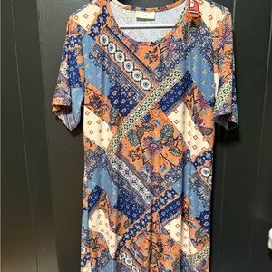 Patchwork Print Blue and Orange Dress